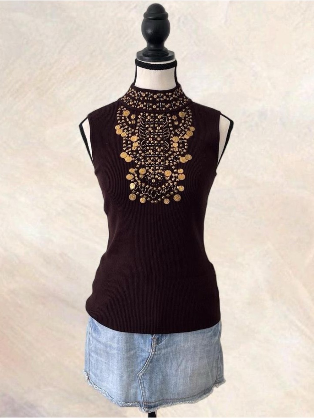 Belldini Brown Turtle Neck Sleeve Top